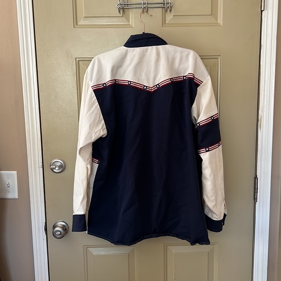 Wrangler Vintage Western Shirt Button Down Long Sleeve Red White and Blue XL - Picture 2 of 5